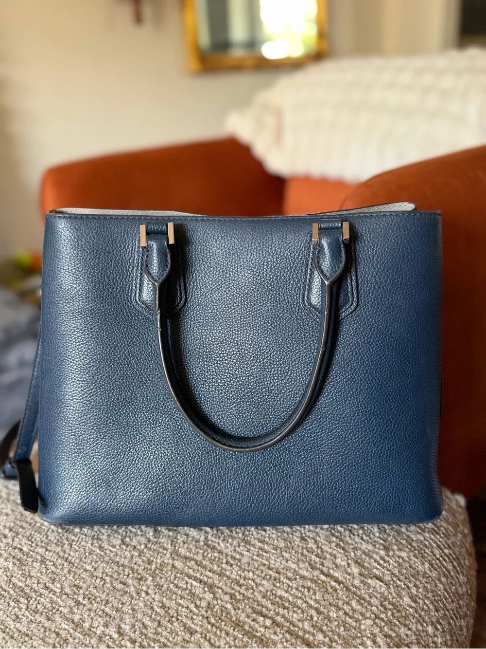 Michael Kors Navy Pebbled Leather Satchel